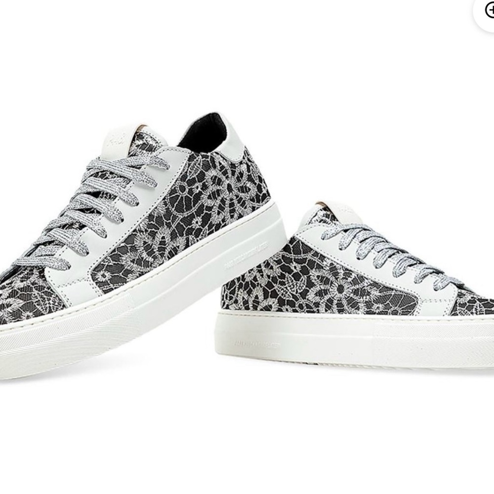 P448 Thea Mesh Floral Women's Black and White Lace Sneakers Sz 38